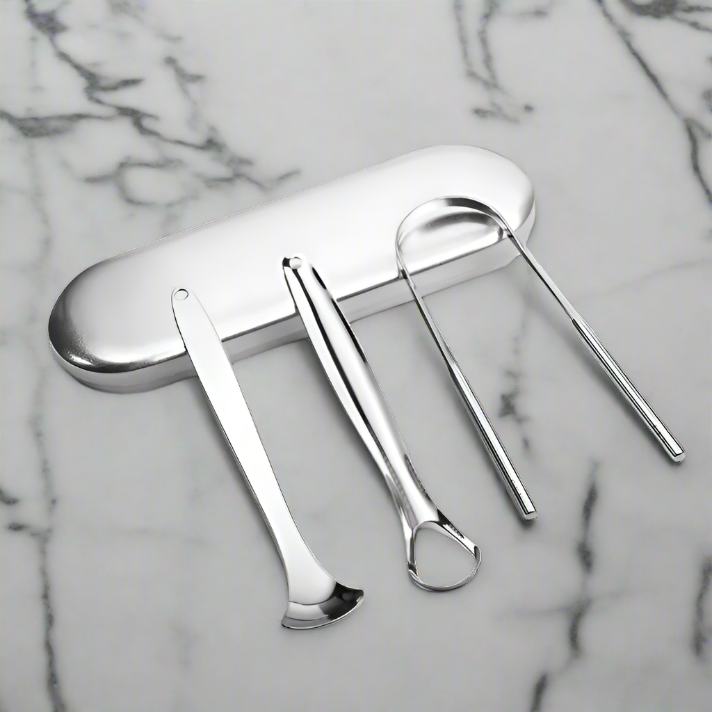 Stainless Steel Tongue Cleaning 3-in-1